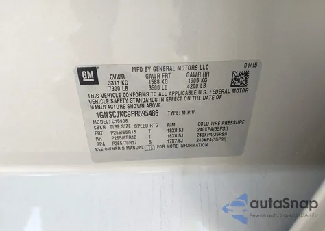 2015 Chevrolet Suburban 1500 Lt from USA, damaged, VIN 1GNSCJKC9FR595486